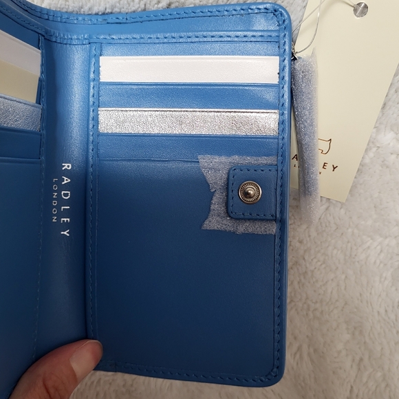NWT! RADLEY LONDON Blue Leather Diving Board With Dogs Bifold Wallet! - Picture 6 of 13